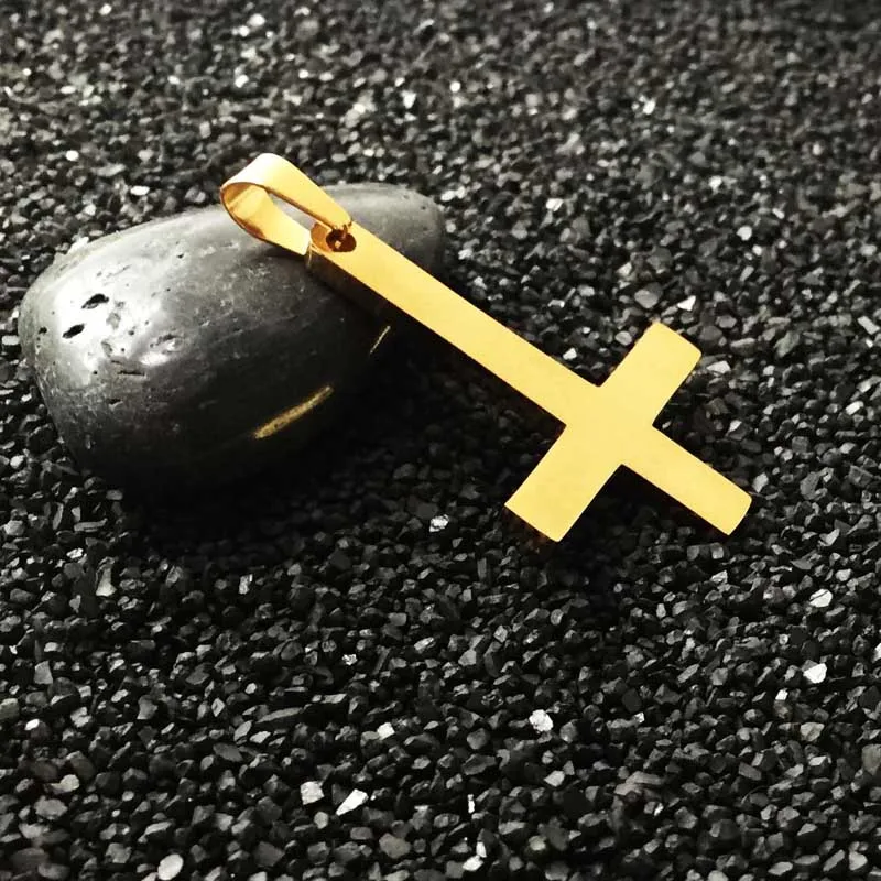 Золотое колье из нержавеющей стали с подвеской в виде дьявола|satanic jewelry|cross pendant