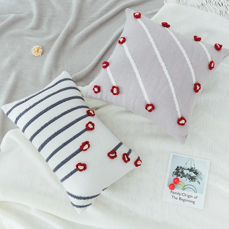 

Nordic Style Embroidery Pillowcase All Cotton Knitted Pillow Cover Modern Style Pillowcases For Home Office efunda almohada