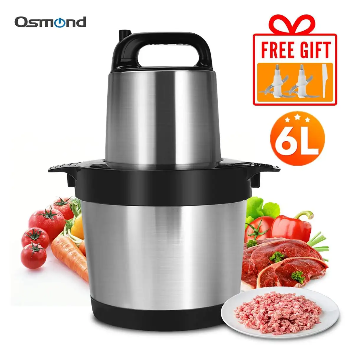 6L Electric Meat Mixer blender Grinder with Double knife Stainless
