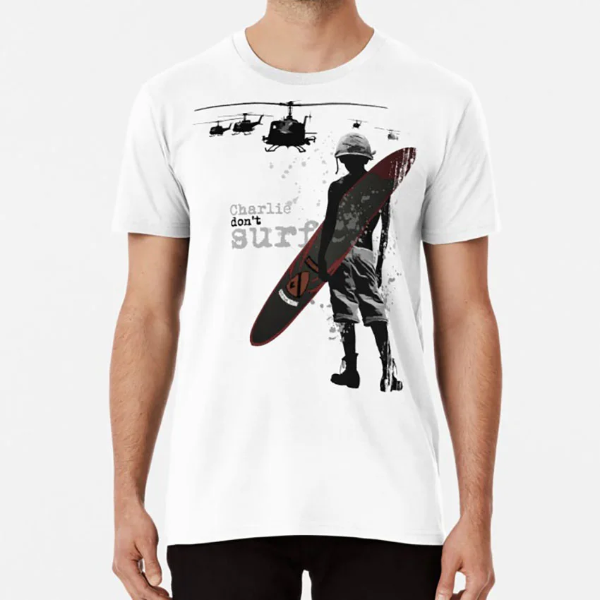Футболка для серфинговой доски Charlie Don Surf kilgore vietnam war surf вертолеты grunge | Мужская