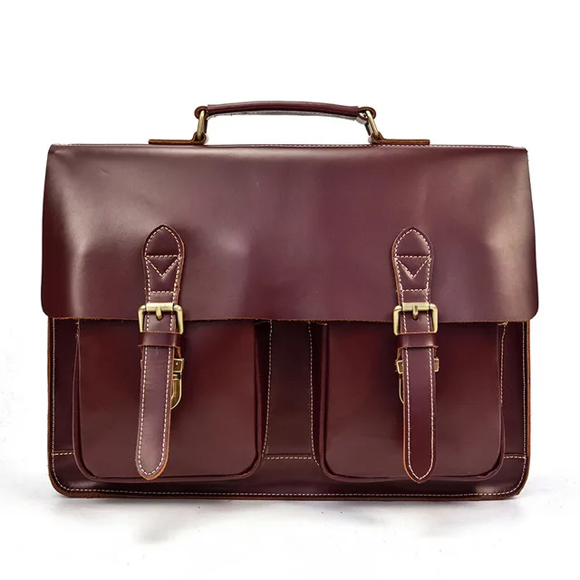 Мужской портфель из натуральной кожи 15 дюймов, сумка для ноутбука из натуральной кожи, сумка на плечо из коровьей кожи, деловая сумка, большая сумка-мессенджер - Цвет: Brown5
