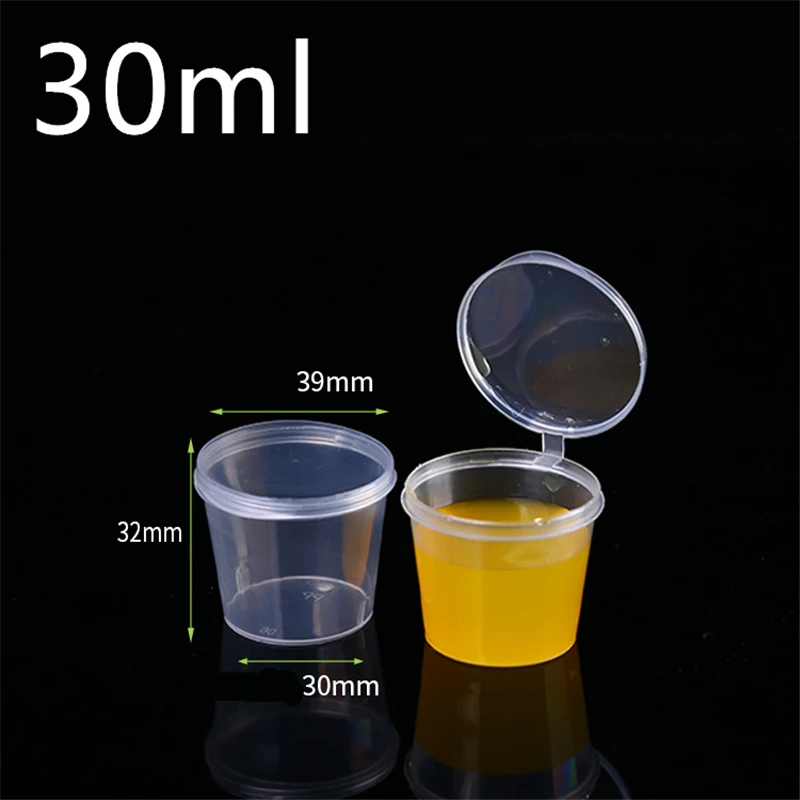 30pcs/Set 30ml 50ml 100ml Disposable Plastic Takeaway Sauce Cup Containers Food Box with Hinged Lids Pigment Paint Box Reusable