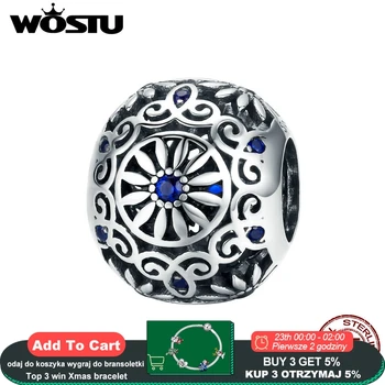 

WOSTU European 925 Sterling Silver Flower Charms Round Circle Beads Fit Original Bracelet For Pendant Silver 925 Jewelry CQC1119