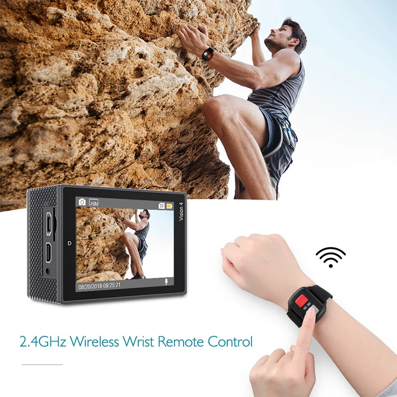 Dragon Touch Экшн-камера Vision 4 4K EIS 16MP Поддержка внешнего микрофона подводная камера с WiFi пультом дистанционного управления Спортивная камера