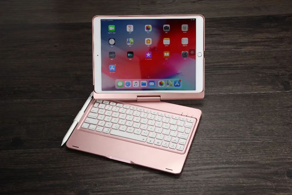 360 Вращающийся чехол-клавиатура с подсветкой для Apple iPad 10,2 7-го поколения A2197 A2198, чехол-накладка с карандашом