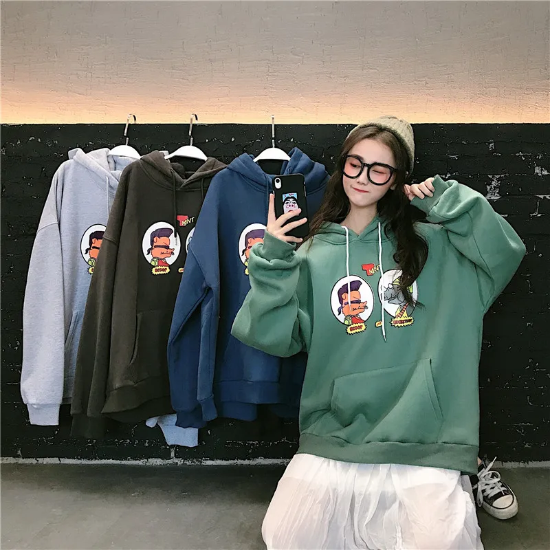 

Cartoon cute Hoodies Sweatshirts 2019 Women Pullover Thick Loose Female Casual Coat Students Tracksuits Sportswear Harajuku Styl