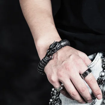 

New Fashion Punk Animal Head Charm Bracelet Men Stainless Steel Black Matte China Bracelet Bangle Jewelry