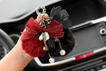 

Accessories Car Rearview Mirror Decoration Kawaii Pendant Stitch Cotton Bow Fuzzy Yarn Car Hanging Women Interior for Women