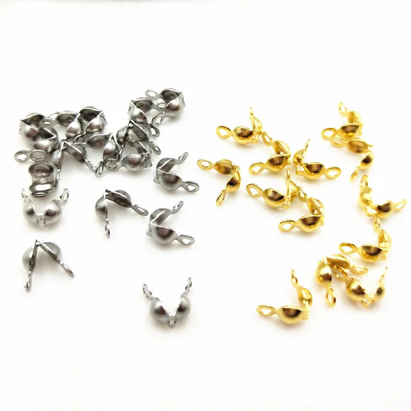 100pcs/lot 304 Stainless Steel Gold Steel Tone Crimp Bead Connector Fit