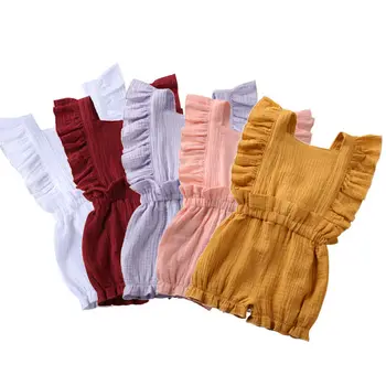 

2020 Newborn Infant Baby Girl Romper Solid Ruffle Cotton Jumpsuit Sunsuit Outfit Playsuit One-Piece Outfit Clothes