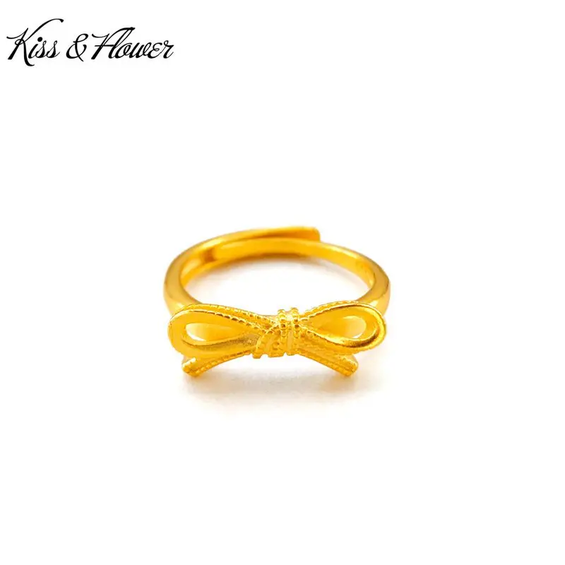 

KISS&FLOWER RI13 Fine Fashion Jewelry Wholesale Fashion Woman Man Lovers Birthday Wedding Gift Bowtie 24KT Gold Resizable Ring