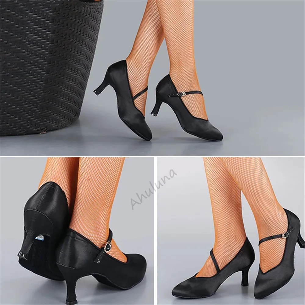 Women's Elegant Ballroom Party Modern Latin Dance Shoes Satin Prom Social Waltz Tango Dancing Heels Closed Toe Salsa Shoes DS031 3
