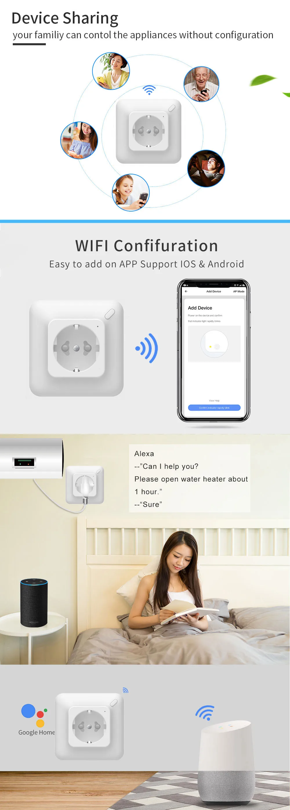 Wifi 16a умная розетка с датчиком энергии и таймером, настенный выключатель с европейской розеткой, голосовое управление, совместимый с Alexa Google IFTTT smart life