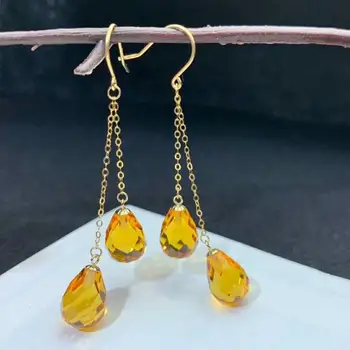

shilovem 18k yellow gold citrine drop earrings fine Jewelry women party new classic plant gift 8*11mm myme0811222j