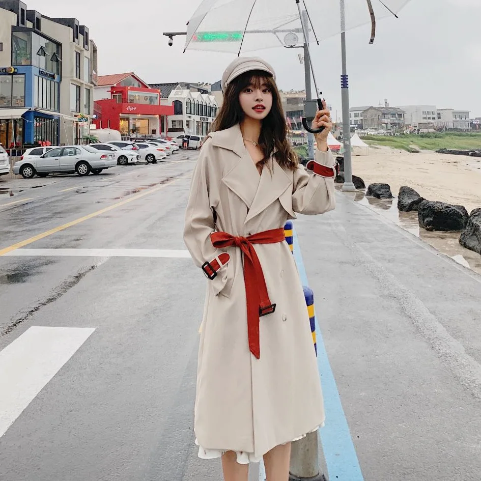 

Photo Shoot Main Push CHIC Drape Elegant Ol Tea Color Suit Collar Double Breasted Waist Hugging Lace-up Trench Coat Women's Autu