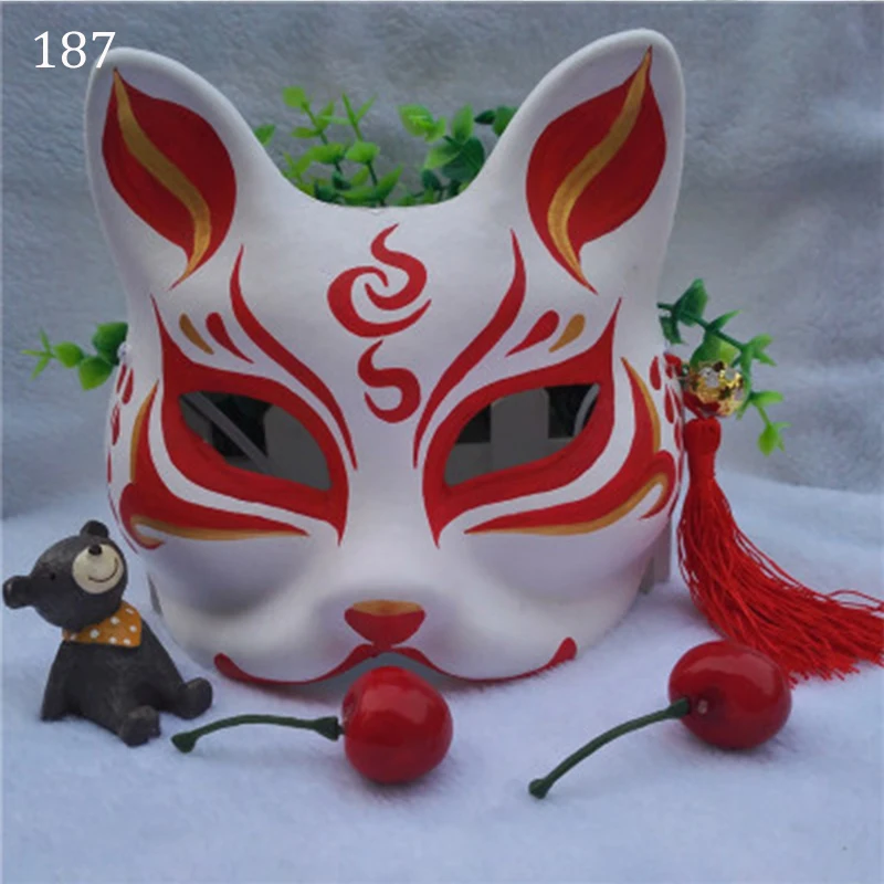 Anime Mask 187 Аниме стиль ручная роспись Половина лица лиса маска для девочек мальчик косплей шоу на сцене танцы вечерние Хэллоуин прямая трансляция видео - Цвет: Anime Mask 187
