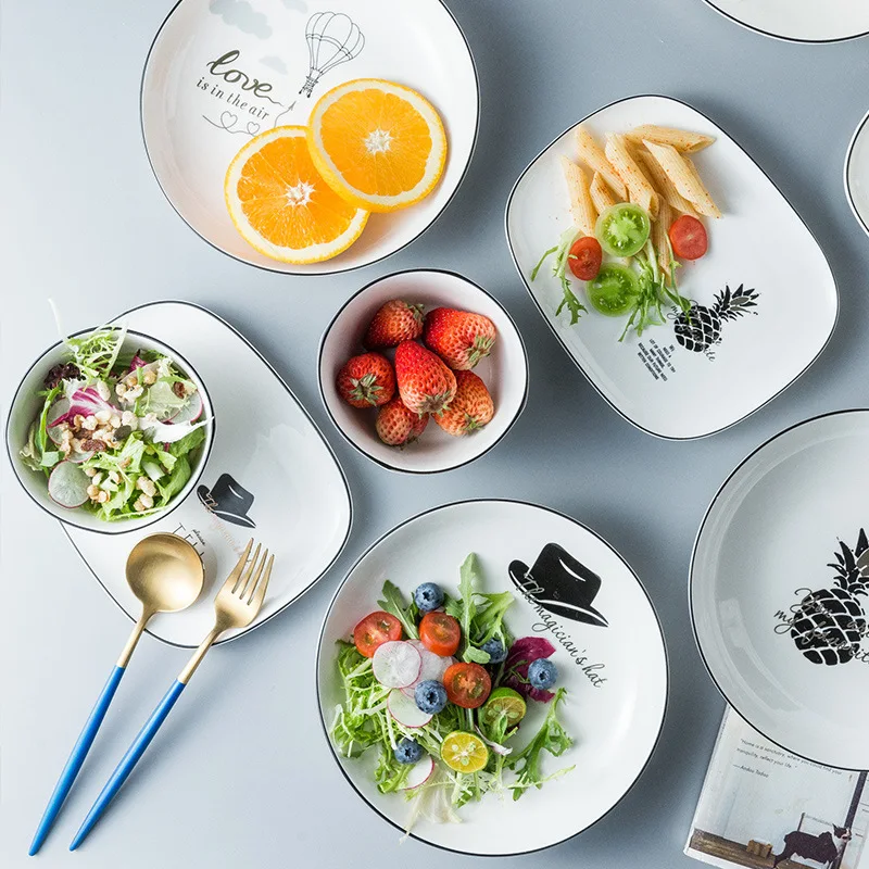 Ceramic Tableware Cake Ellipse Plate Rectangular Simple-Style Ceramic Plate Snacks Sushi Dish Point Plates Ceramic