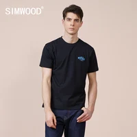 SIMWOOD 2021 Summer New Regular Fit Letter Print T-shirt Men 100% Cotton Breathable Tshirt Plus Size Skin-friendly Tops SK120286