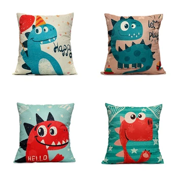 

2020 Hot New Cartoon Dinosaur Decorative Pillow Cushion Covers Pillowcase Cushions For Sofa Flax Pillowcover cuscini decorativi