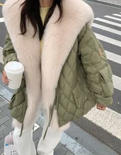 Donsignet Winter New 2021 Faux Fox Fur Collar Down Padded Jacket Womens Fur Coat Warm Mid Length Woman Jacket