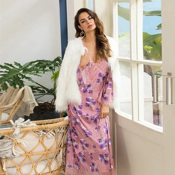 

2019 New Boho African Autumn Dress for Women V-Neck Print Elegant Fashion Long Sleeve Dress