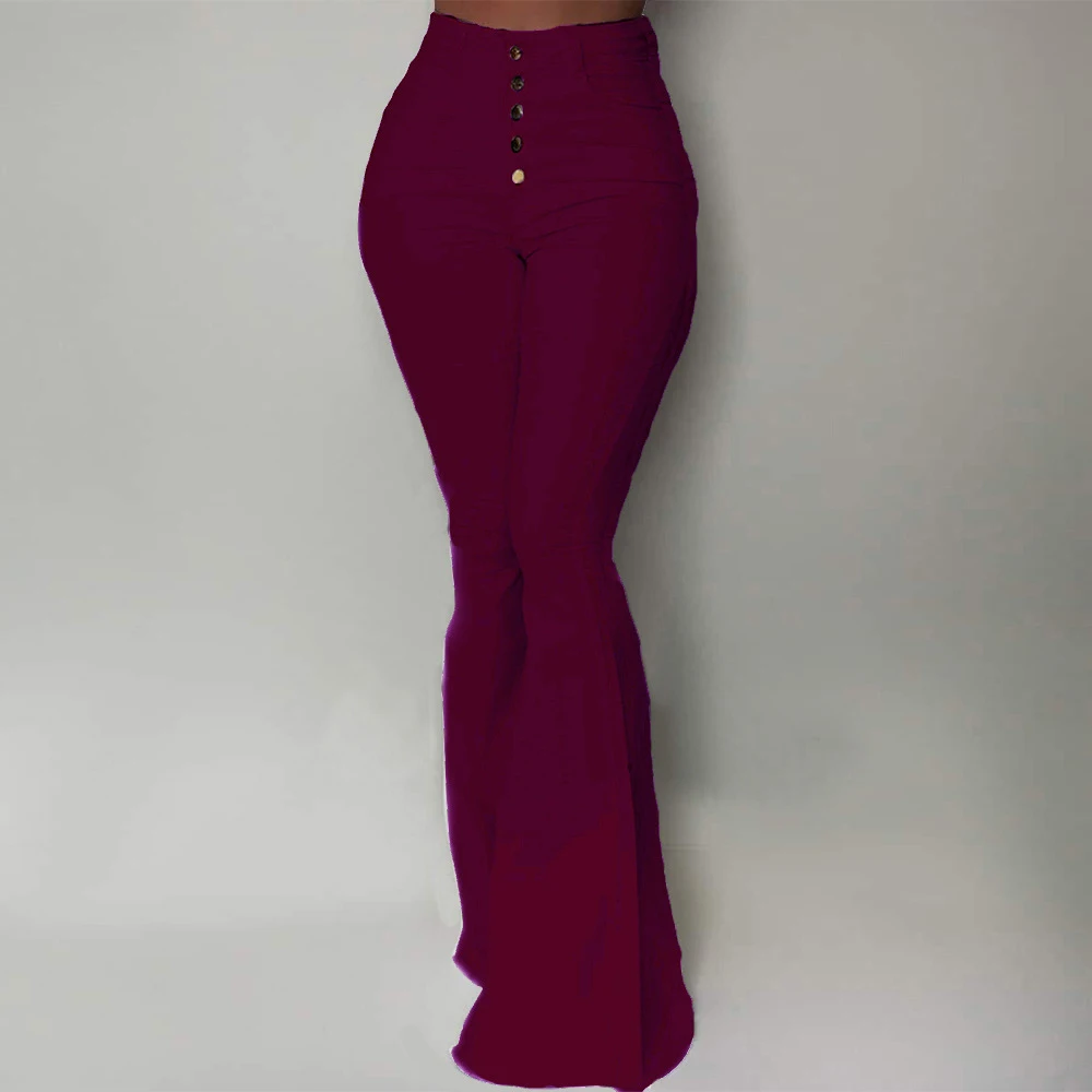 SFIT Bell-Bottom Pants Women Button High Waist Flare Pants New Trousers Slim Casual Solid Work Wear Pantalon Femme