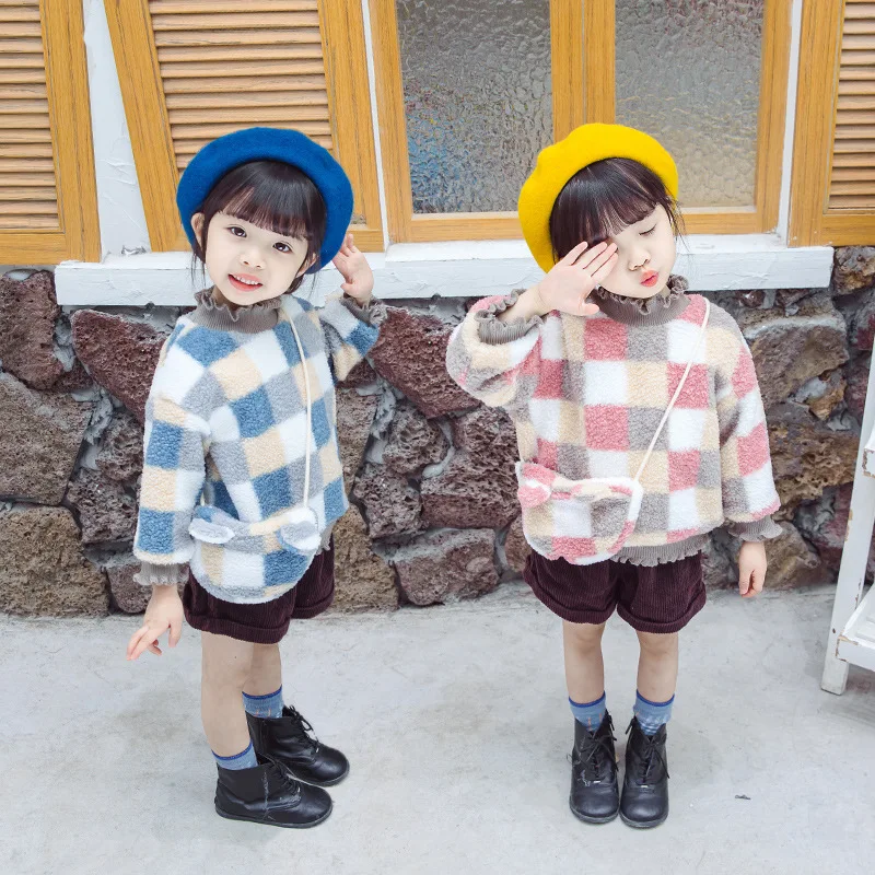 Детская осенняя одежда; Новинка года; стильный детский пуловер в западном стиле; кашемировый свитер с норкой; модный свитер в западном стиле для девочек