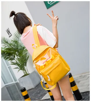 

Hot Cute Canvas Women Backpack Transparent Children Packbags Duck Toy Shoulder Bag For Teenage Girl School Bag Bagpack Rucksack