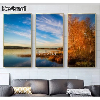 

3 Pcs DIY Square Round Diamond Painting Cross Stitch Autumn lake golden birch tree view Diamond Embroidery Mosaic Picture TT2486
