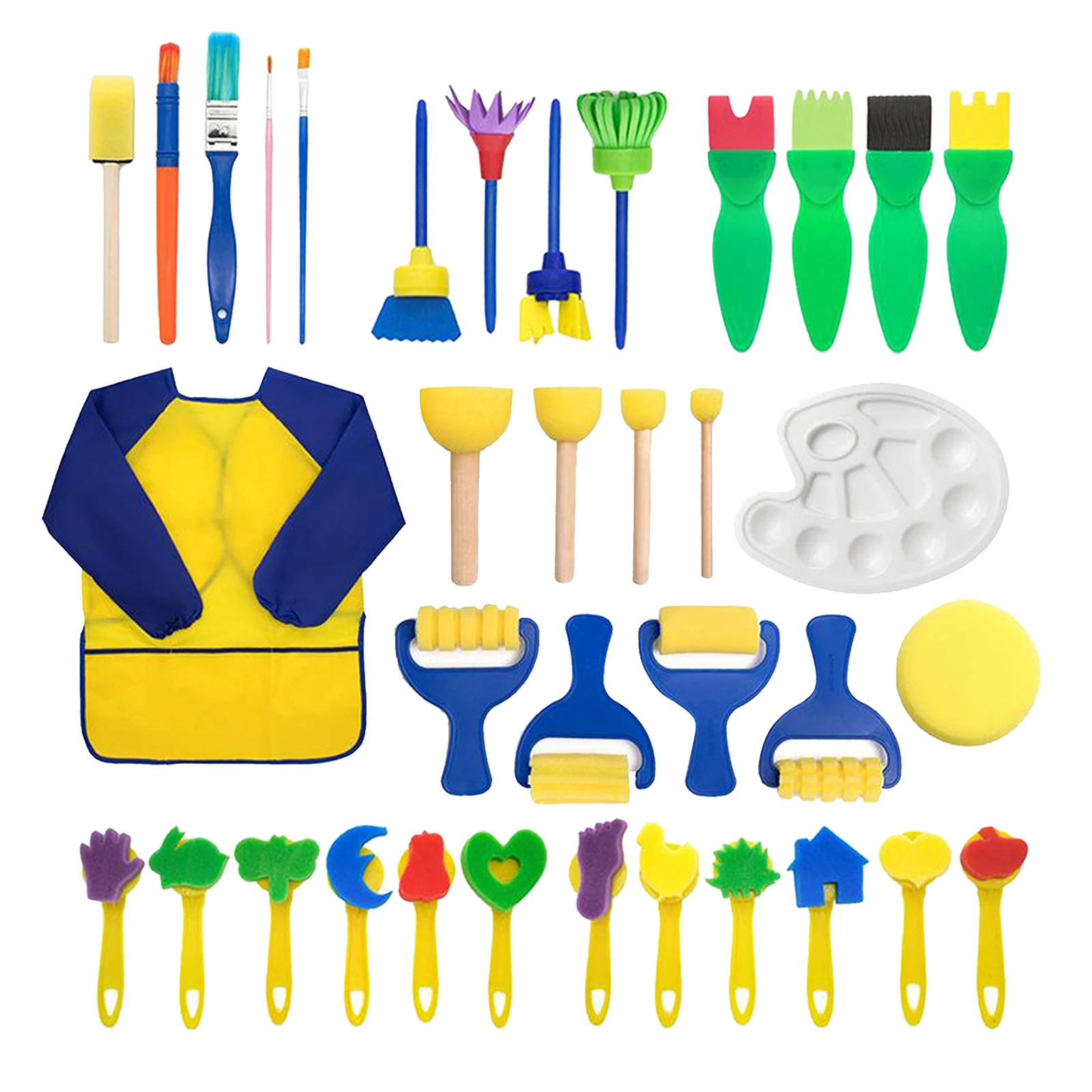 Painting Brush Tool Set Kids Paint Brushes Sponge Apron Children Toddler