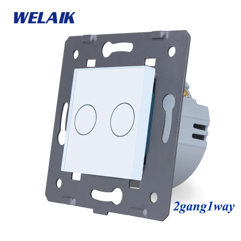 

WELAIK-1 Brand EU 2Gang1Way Small Crystal Glass Panel Wall Touch Switch DIY Parts European Standard Light Switch AC250V A921W