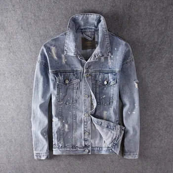 

European American Fashion Men Jackets Blue Color Leopard Embroidery Designer Hip Hop Jackets Men Denim Punk Coats Biker Jackets