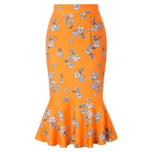 Женская юбка-русалка в западном стиле, модная облегающая юбка-карандаш с боковой молнией и цветочным принтом, элегантная Облегающая Юбка До Колена, облегающая женская юбка