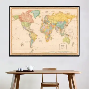 

A2 Size Retro World Map Classic Edition HD Printed Fine Canvas Wall Map For Office/Living Room Wall Decor