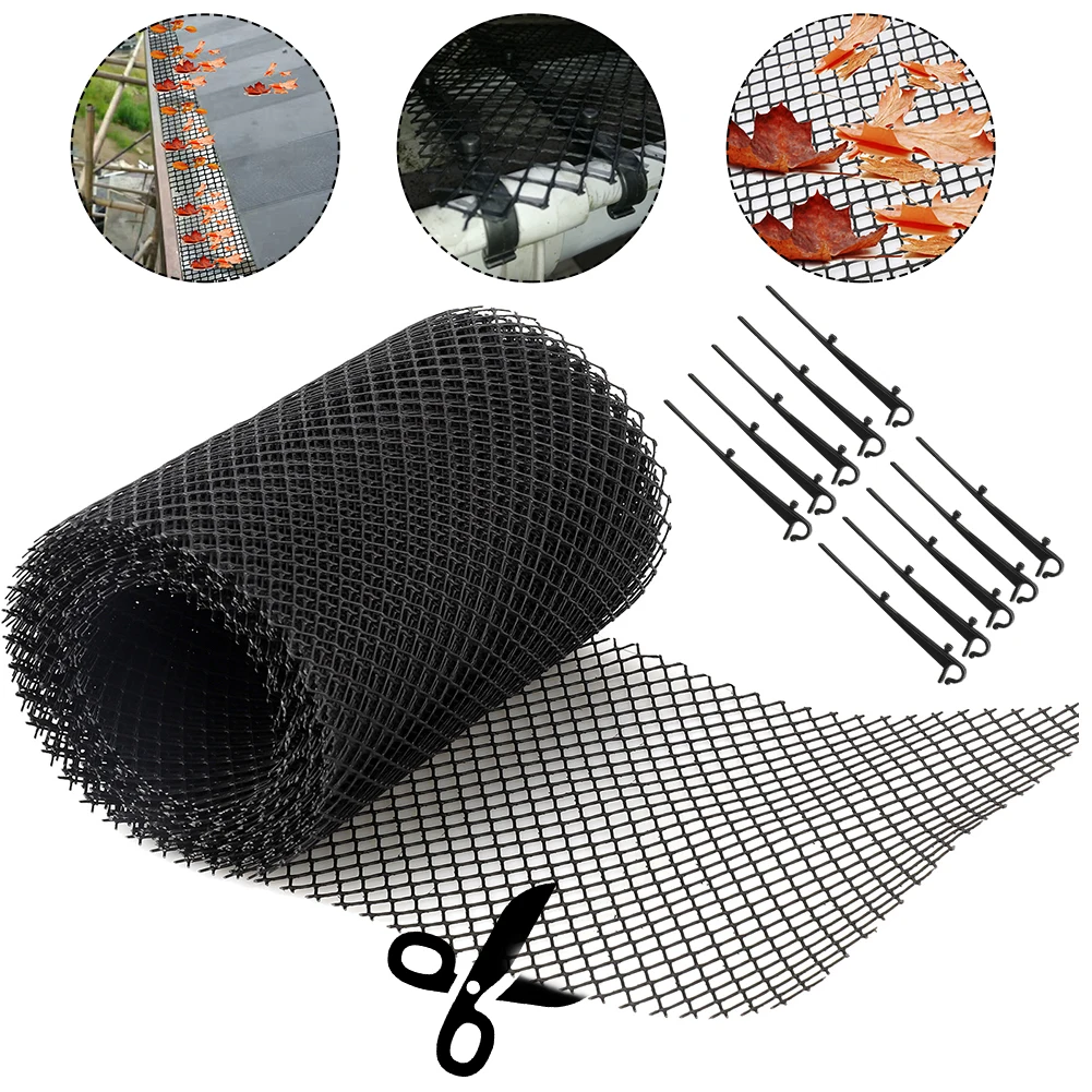 

6"/7" Gutter Guard Mesh Gutter Guard with 10 Stakes to Protect from Leaves Debris Clogging Gutter Downspout Drain 8mx18cm