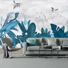 Custom 3D mural wallpaper Nordic minimalist hand-painted tropical plants background wall decorative painting
