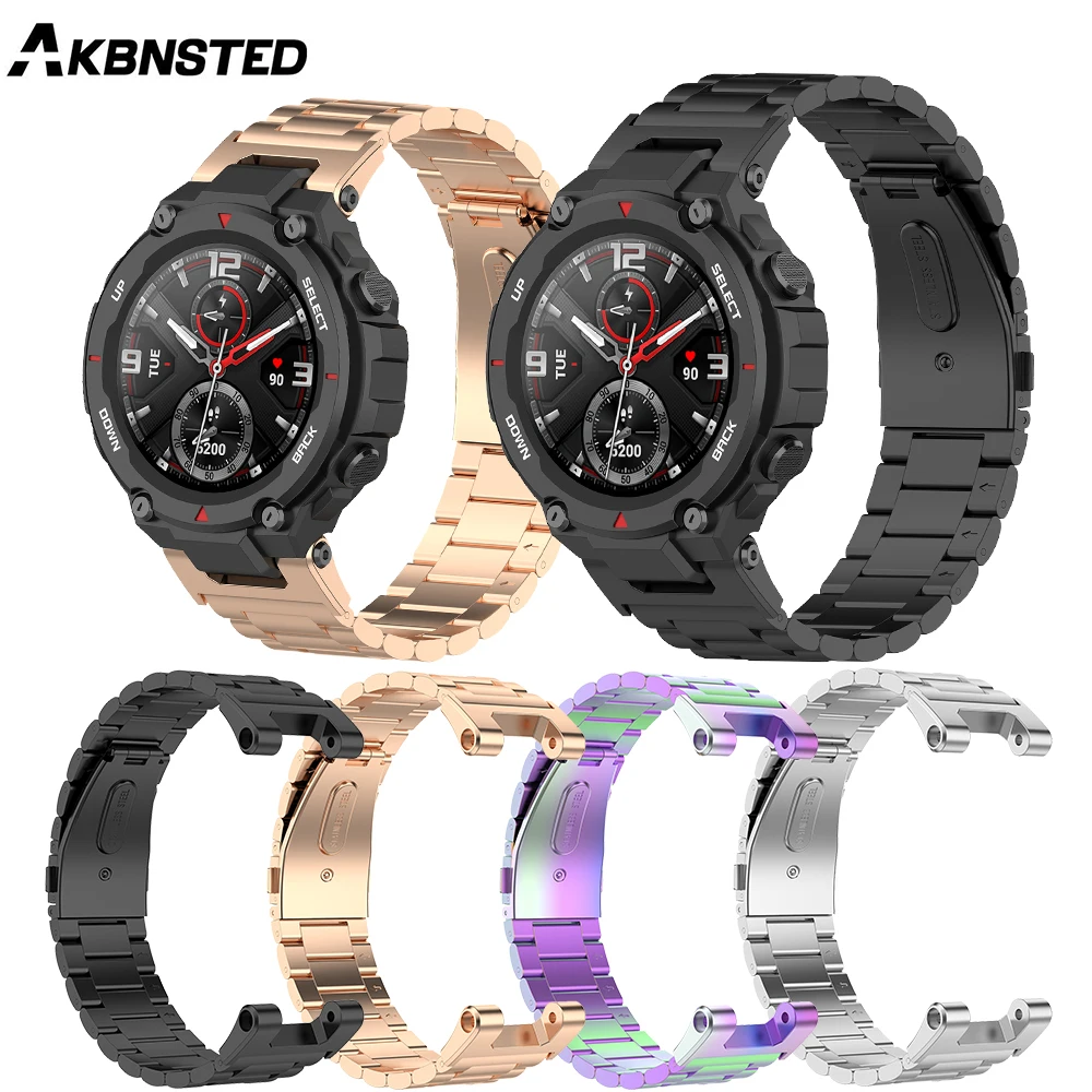 AKBNSTED 2020 New Staninless Steel Metal Sport Strap For Xiaomi Huami Amazfit T-Rex Replacement Watch A1918 | Электроника