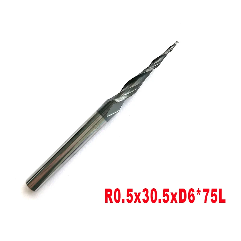 Концевые фрезы JERRAY R0.5 * D6 30 5 75L 2F HRC55 с вольфрамовым покрытием конические