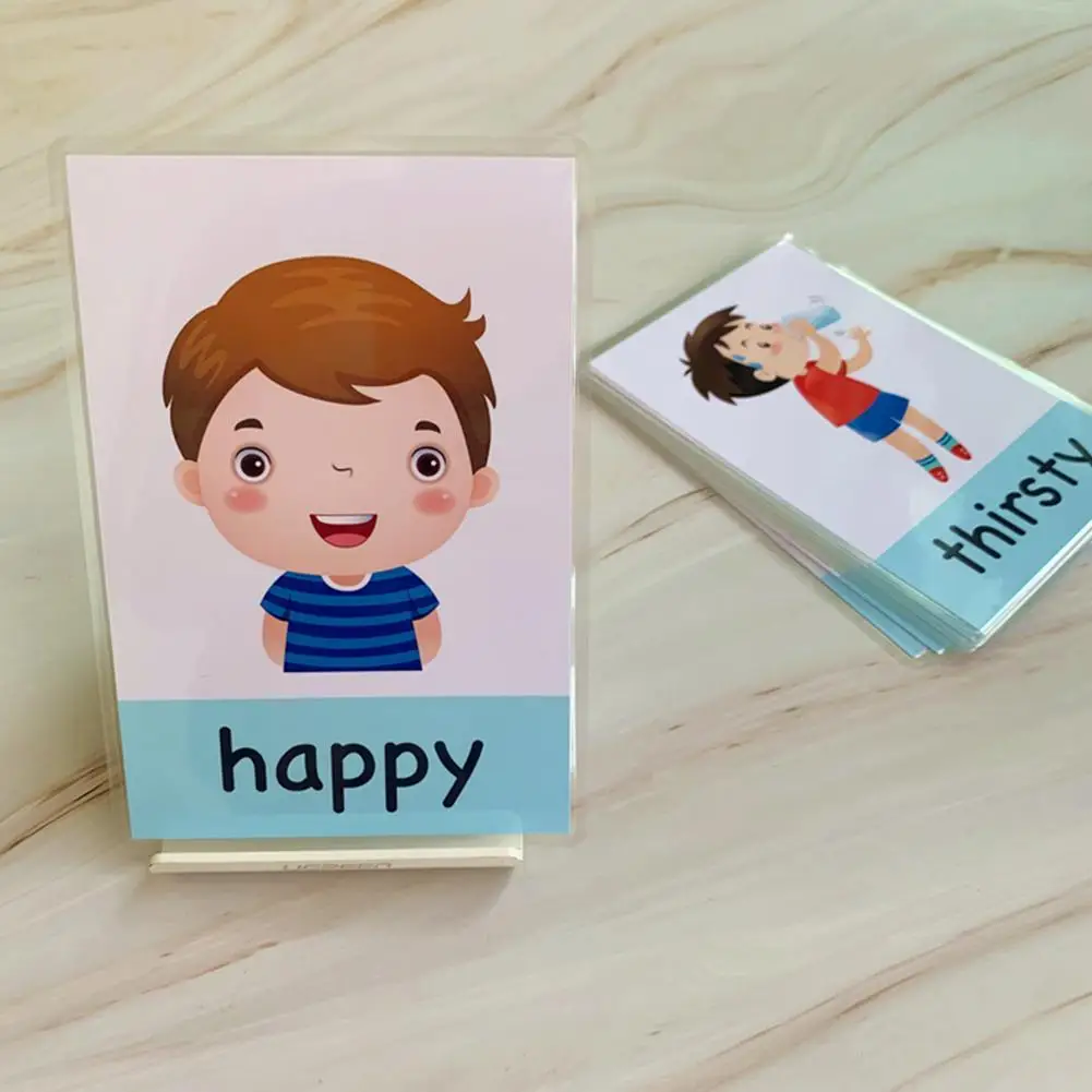 14 X Emotion Cards Kid's Cartoon English Learning Card Emotional Cards R7U7 