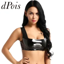 Женский модный клубный кроп-топ из лакированной кожи с эффектом мокрого вида, Женские Широкие бретельки без рукавов, короткий жилет, укороченный топ на бретелях, клубная одежда