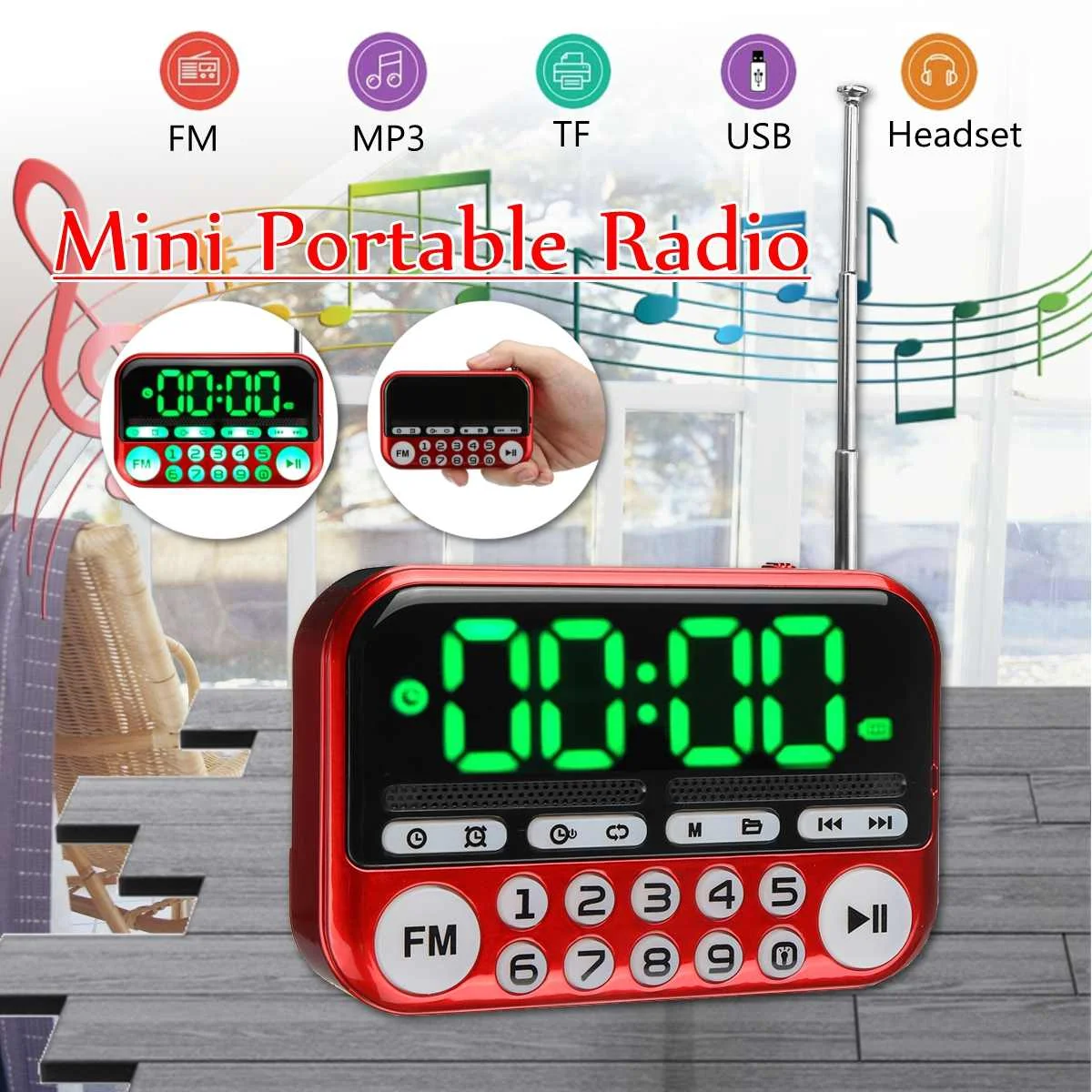 Портативный цифровой дисплей fm радио TF карта USB MP3 музыкальный плеер часы