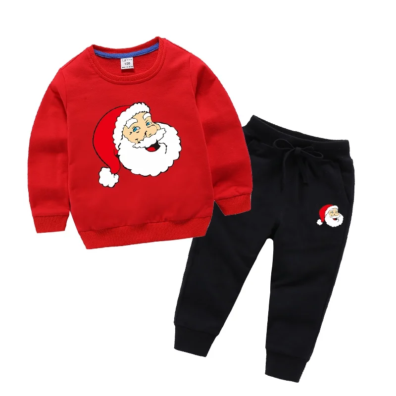 Одежда для рождественских праздников; одежда для маленьких мальчиков и девочек; свитер с длинными рукавами и принтом Санта-Клауса; Топы+ штаны; костюм со штанами