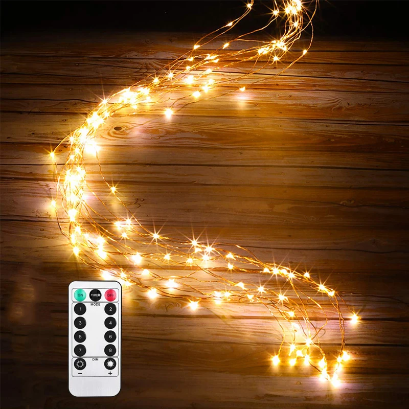 100 Led String Fairy Lights 8 Mode Battery Starry Firefly Moon Watering