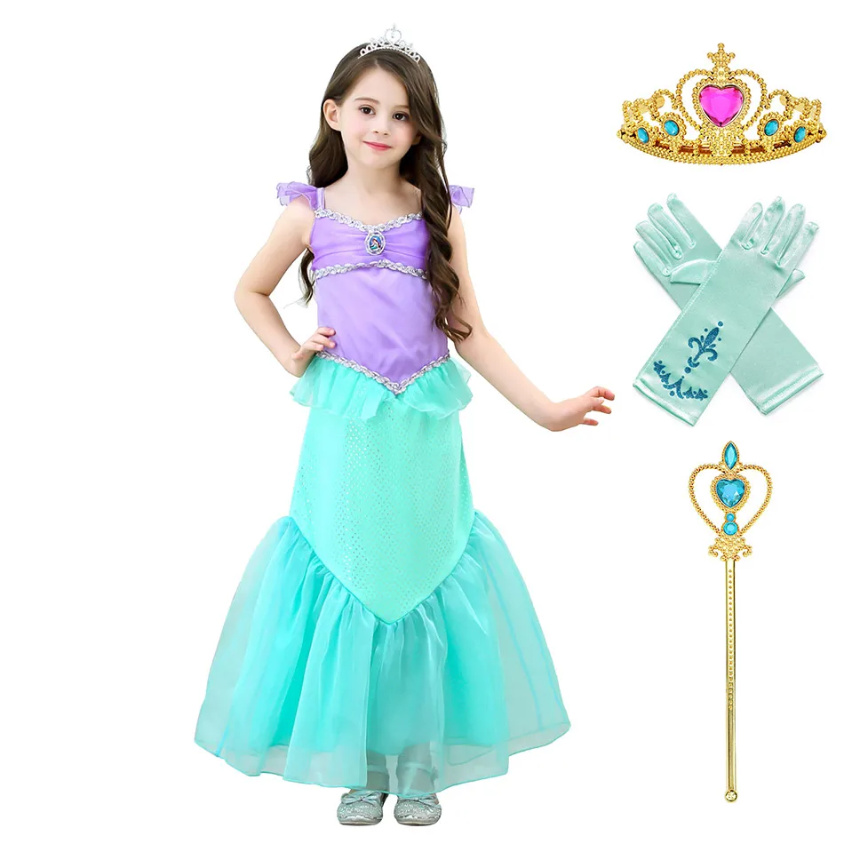 Dress and Accessory Нарядное платье Русалочки для маленьких девочек; маскарадный костюм принцессы Ариэль до щиколотки; детское рождественское праздничное Дамское Платье - Color: Dress and Accessory