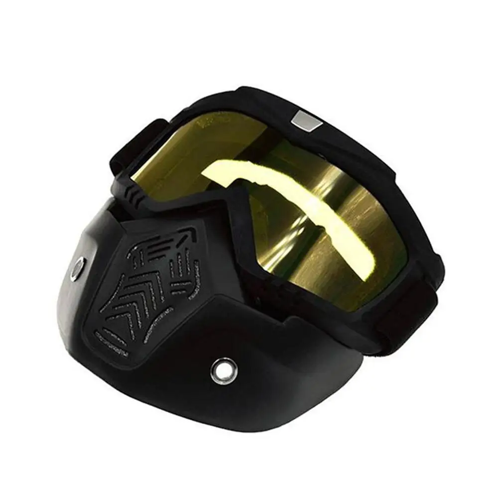 Yellow lens Motorcycle Shark Helmet Goggles Motocross Helmet Glasses Retro Windproof Open face Helmets Goggles Mask - Цвет: Yellow lens