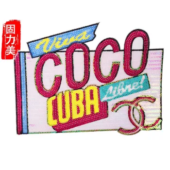 

1pc English letter poster design sequins fashion iron on patch