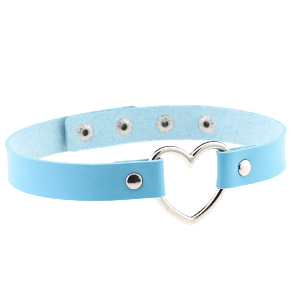 2021 Fashion Punk Blue Leather Choker Necklace Multilayer Heart Round Chocker Sexy Collar E Girl Women Necklace Gothic Jewelry 