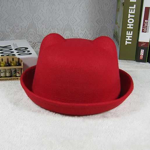 Fashion Winter Kids Hat Wool Bowler Hats Children Girls Hat Adjustable Kids Cap Autumn Spring 4-8 Years - Цвет: Red ears