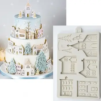 

3D Christmas House Silicone Mold Fondant Cake Decorating Tools Chocolate Plaster Sugarcraft Baking Mould PXPC