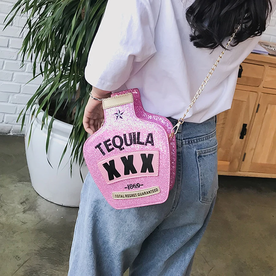 Najtaniej Zabawa moda osobowość kształt butelki torebka cekinowy haft litery łańcuszkowa torba na ramię damska torba crossbody kurierska torebka
